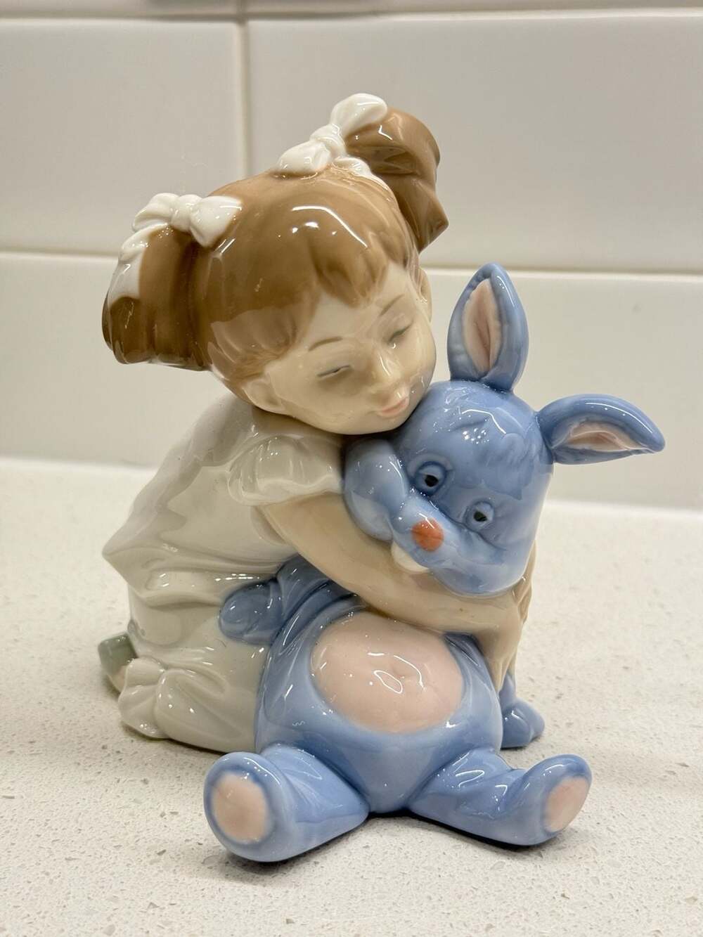 NAO by Lladro I Love You So Much Girl with Blue Bunny Porcelain Figurine #1263
